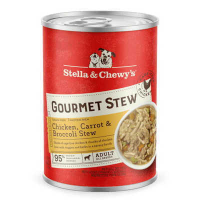 Stella & Chewy's Chicken, Carrot & Broccoli Gourmet Stew can, grain-free, protein-rich, savory dog food for all breeds.