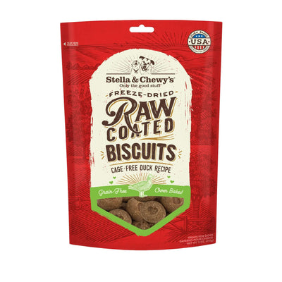 Stella & Chewy's Duck Raw Coated Biscuits Dog Treats, grain-free, gently oven baked, made with cage-free duck.