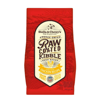 Stella & Chewy's Freeze-Dried Raw Coated Kibble for dogs, cage-free chicken, grain-free, nutritious, tasty dog food.