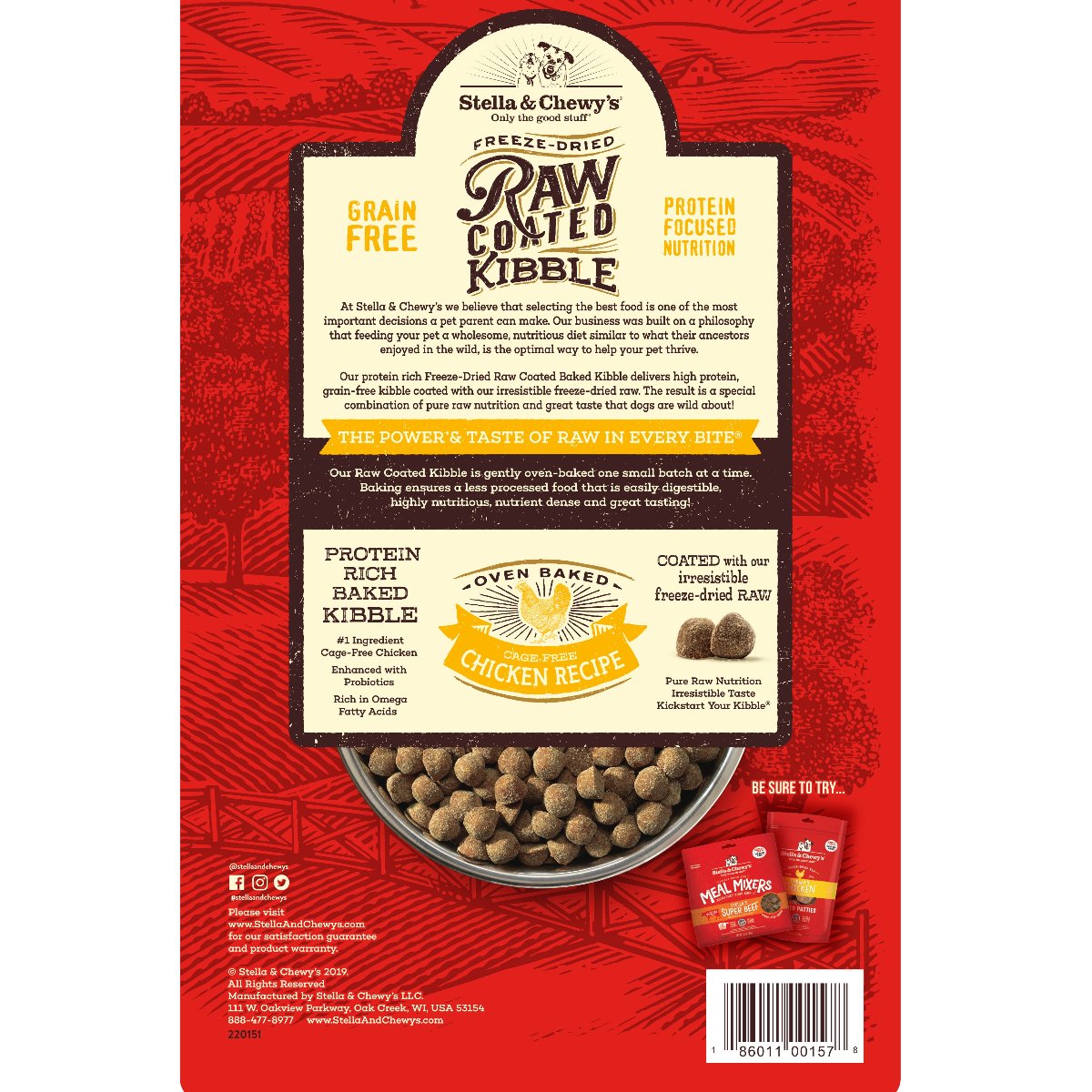 Stella & Chewy's Freeze-Dried Raw Coated Kibble Cage-Free Chicken Grain-Free Dog Food