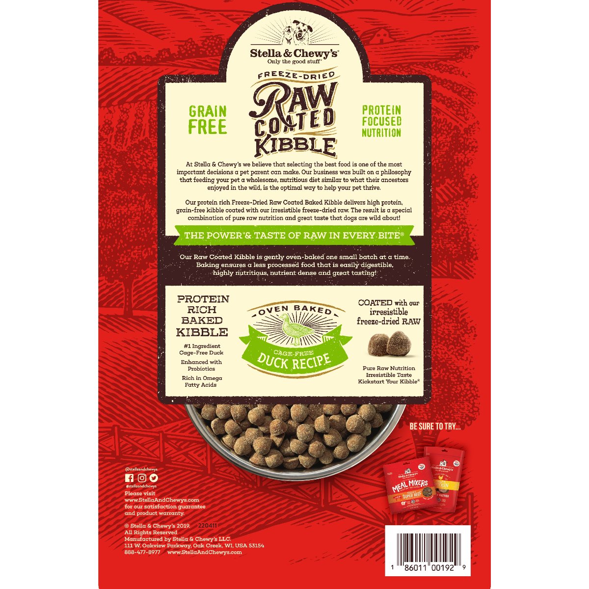 Stella & Chewy's Freeze-Dried Raw Coated Kibble Cage-Free Duck Grain-Free Dog Food