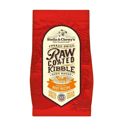 Stella & Chewy's Freeze-Dried Raw Coated Kibble, Grain-Free Beef Recipe, protein-rich dog food, made in USA.