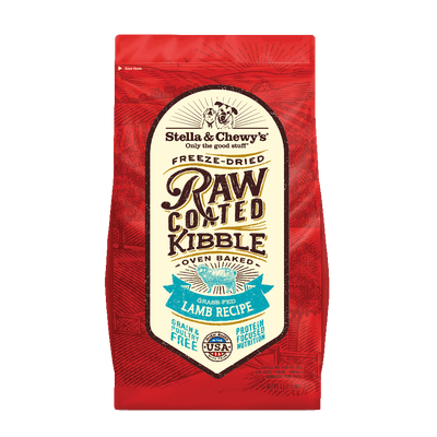 Stella & Chewy's Freeze-Dried Raw Coated Kibble Grass-Fed Lamb Recipe for dogs, grain-free and protein-rich.