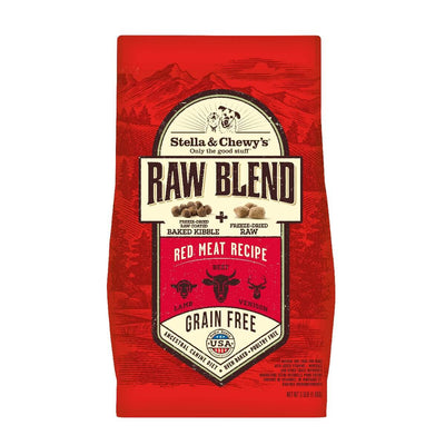 Stella & Chewy's Red Meat Recipe Freeze-Dried Raw Blend Kibble featuring lamb, beef, and venison in a grain-free formula.
