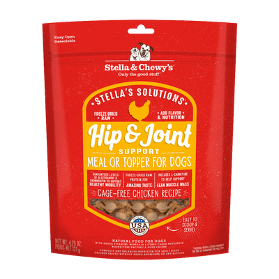 Stella & Chewy's Hip & Joint Boost Chicken freeze-dried raw dog meal and topper for healthy mobility.