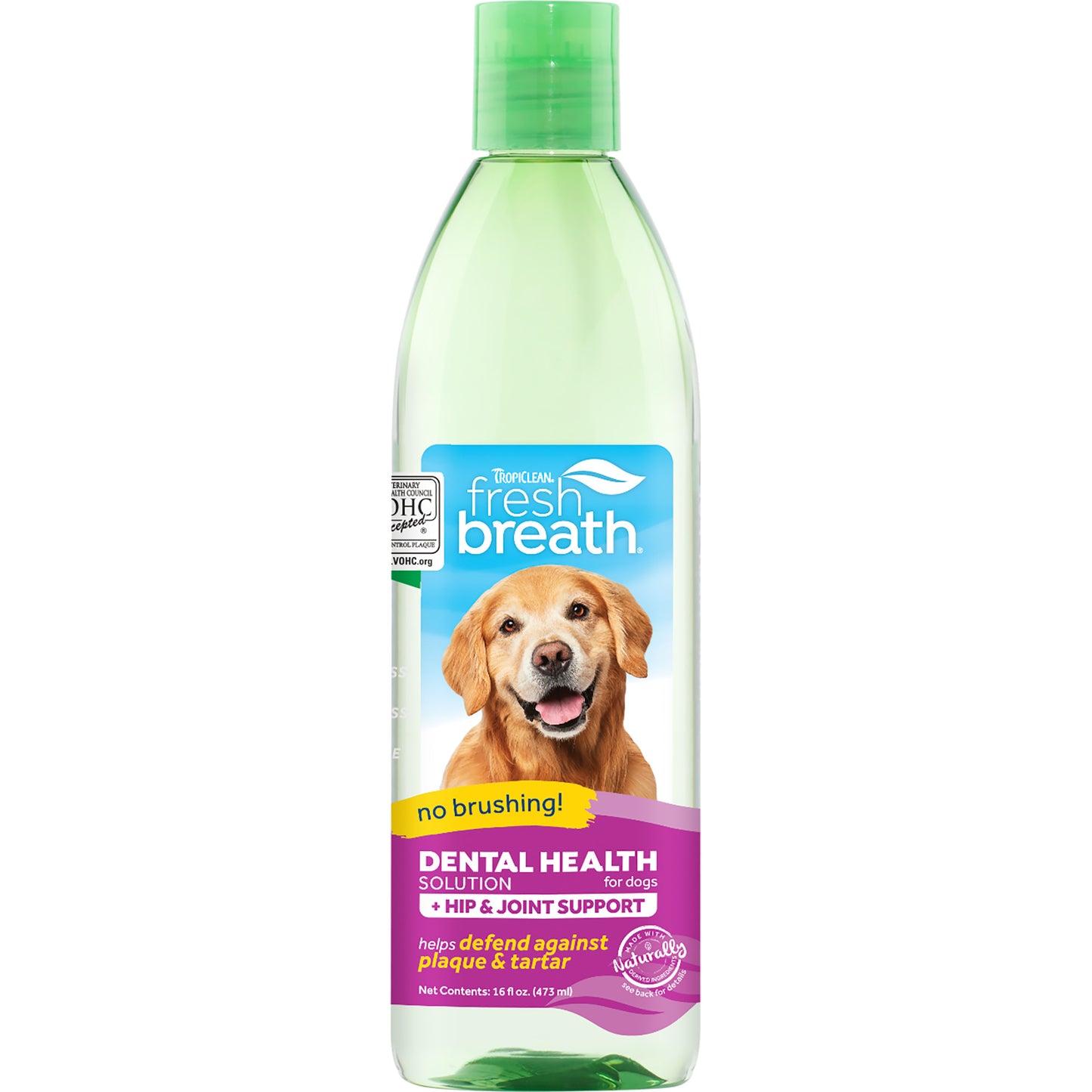 TropiClean Fresh Breath Dental Health Solution Plus Hip & Joint for Dogs, 16oz