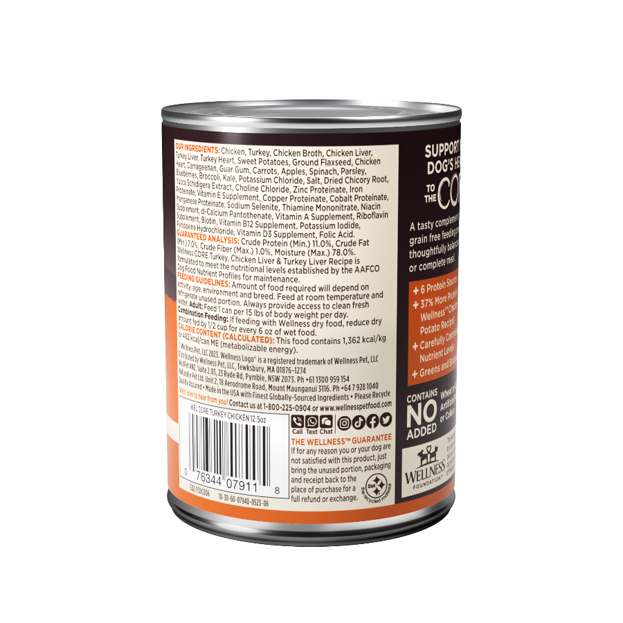 Wellness CORE grain-free turkey and liver wet dog food can