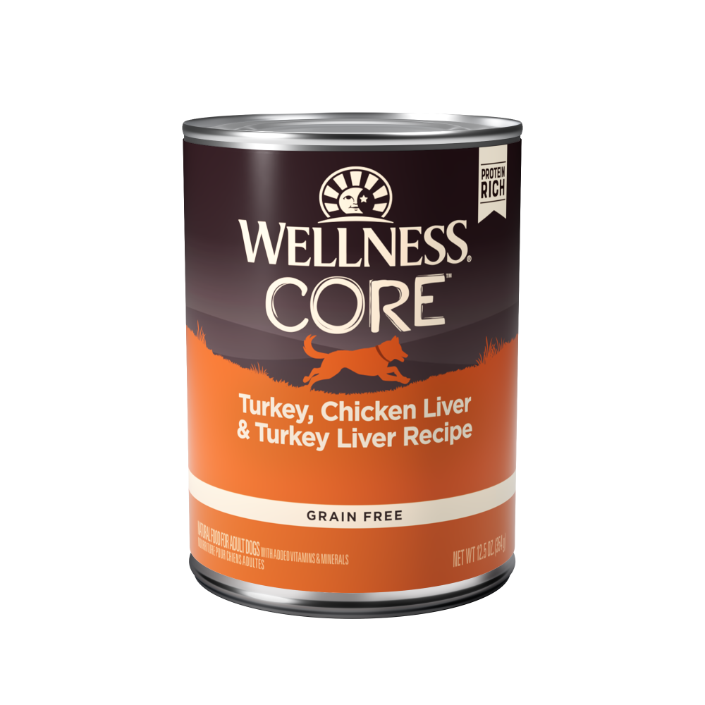 Wellness CORE grain-free turkey and liver wet dog food can