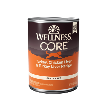 Wellness CORE grain-free turkey and liver wet dog food can