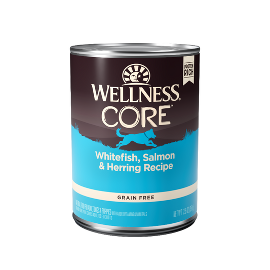 Wellness CORE grain-free Whitefish, Salmon and Herring wet dog food can