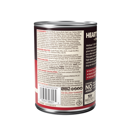 Wellness CORE Hearty Cuts beef and venison wet dog food can