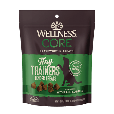 Wellness CORE Tiny Trainers Lamb & Apple dog treats, grain-free, soft and perfect for training small breed dogs.
