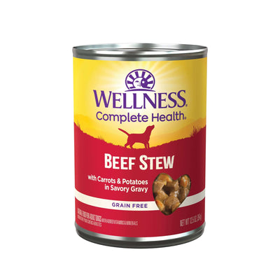 Wellness Complete Health Grain-Free Beef Stew for Dogs with Carrots, Potatoes in Savory Gravy, 12.5 oz can.