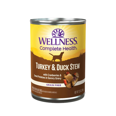 Wellness Complete Health Turkey & Duck Stew canned dog food with cranberries & sweet potatoes, grain-free, 12.5oz.