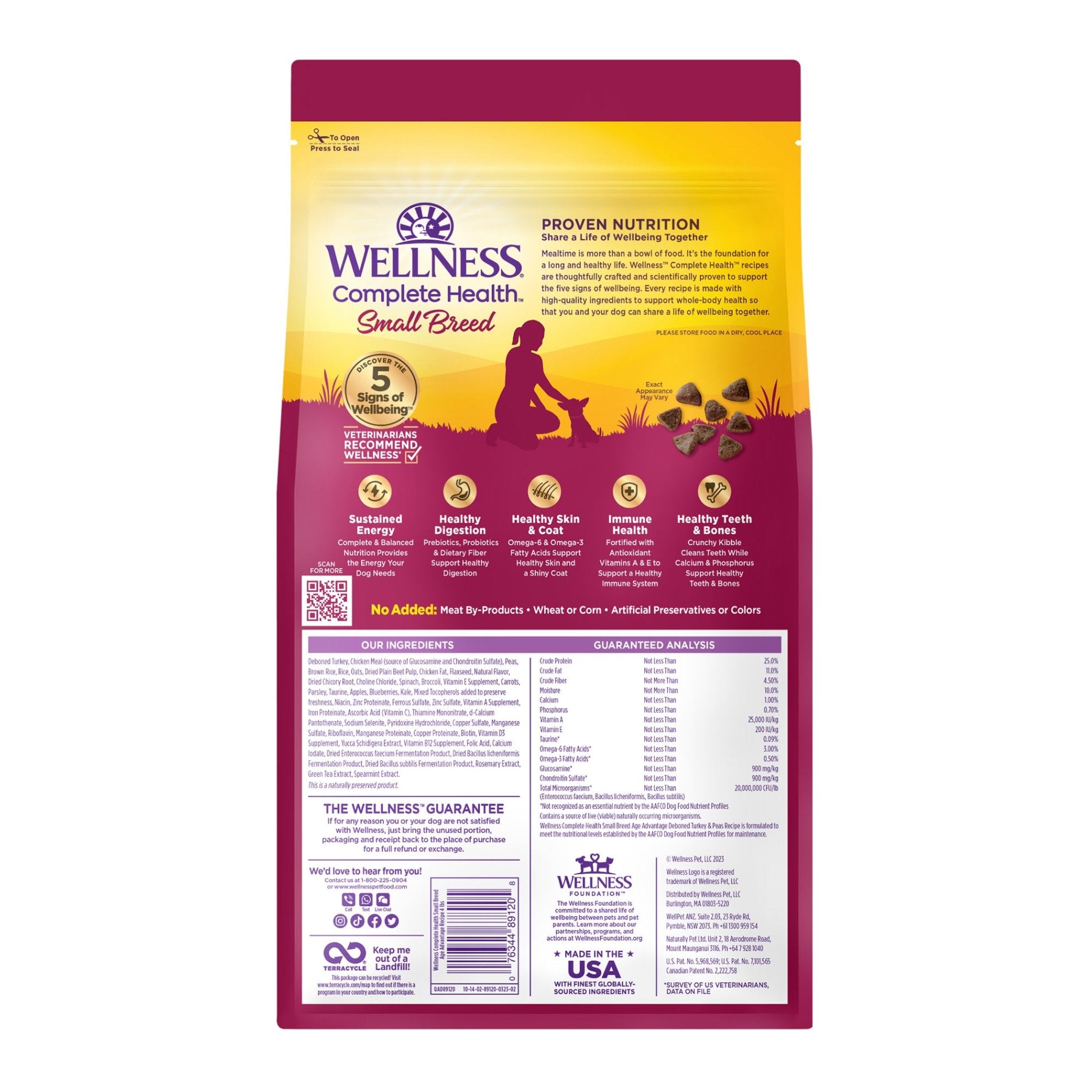 Wellness Complete Health Senior Small Breed dry dog food with turkey and peas