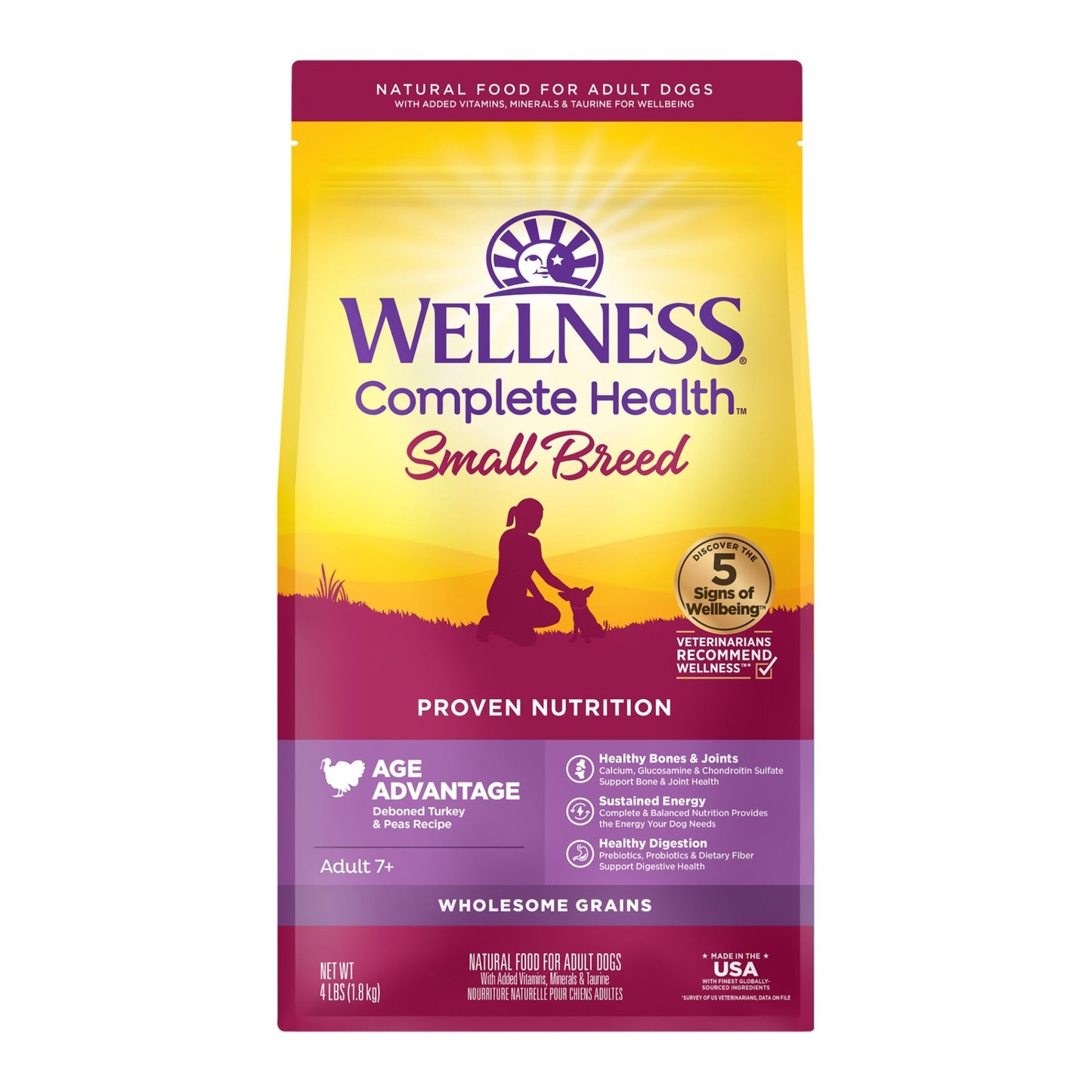 Wellness Complete Health Senior Small Breed dry dog food with turkey and peas