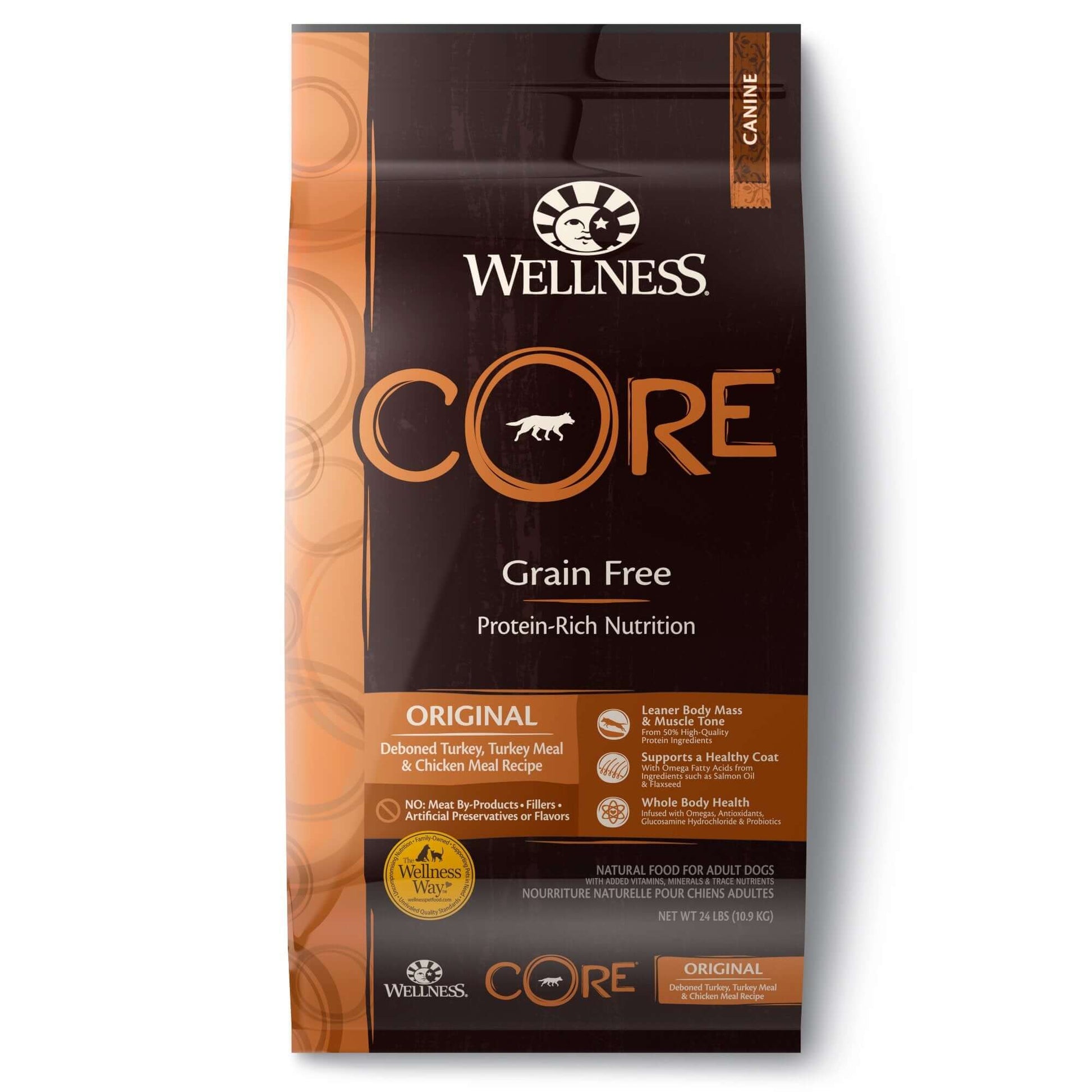 Wellness Core Original Grain-Free adult dry dog food with deboned turkey, turkey meal, and chicken meal