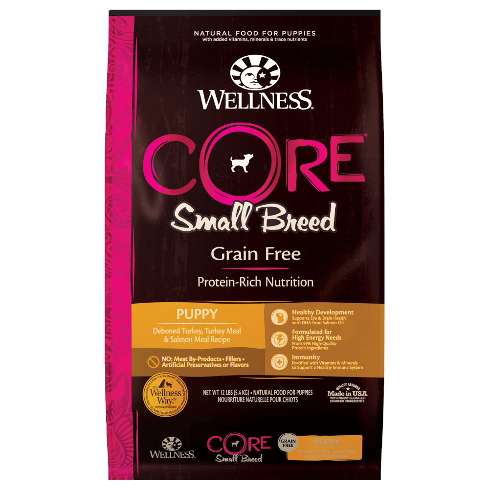 Wellness Core Original Small Breed Grain-Free dry dog food with deboned turkey, turkey meal, and chicken meal