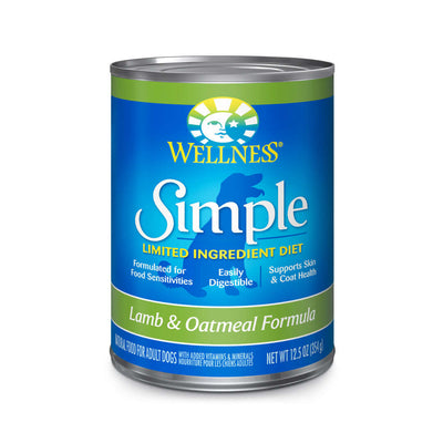Wellness Simple Lamb & Oatmeal Dog Wet Food can, 12.5oz - Limited ingredient diet for sensitive dogs
