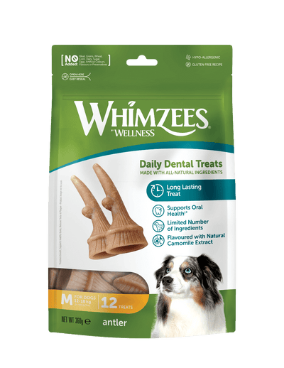 Whimzees Antler vegetarian dental chew treats for dogs' oral health