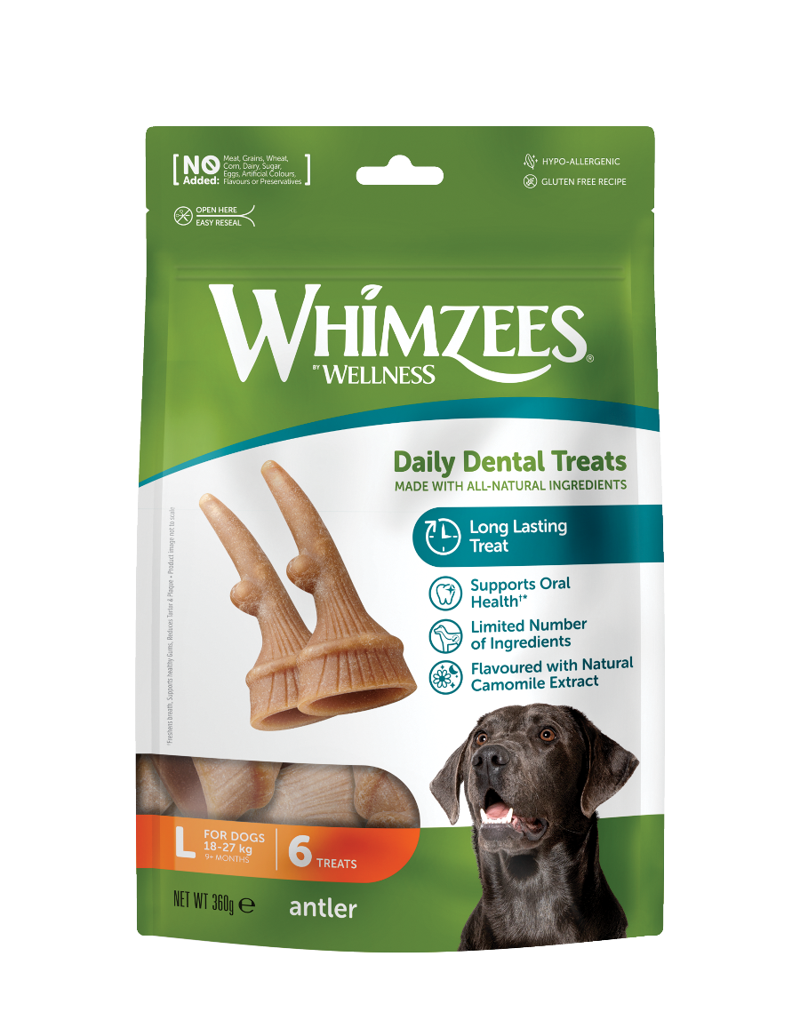 Whimzees Antler vegetarian dental chew treats for dogs' oral health