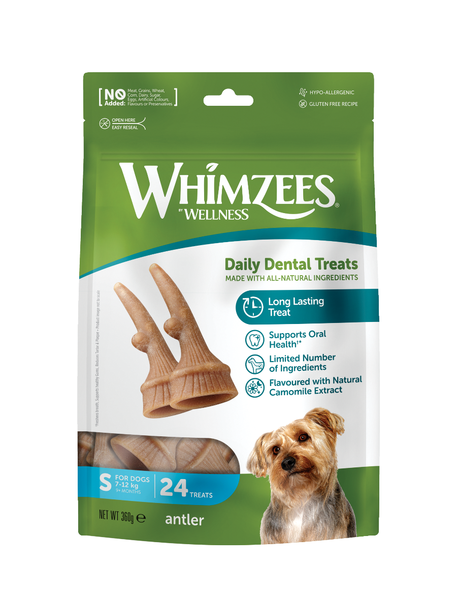 Whimzees Antler vegetarian dental chew treats for dogs' oral health