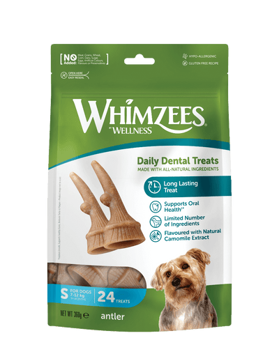 Whimzees Antler vegetarian dental chew treats for dogs' oral health