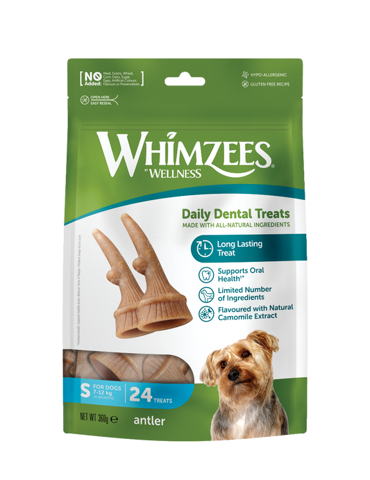 Whimzees Antler vegetarian dental chew treats for dogs' oral health