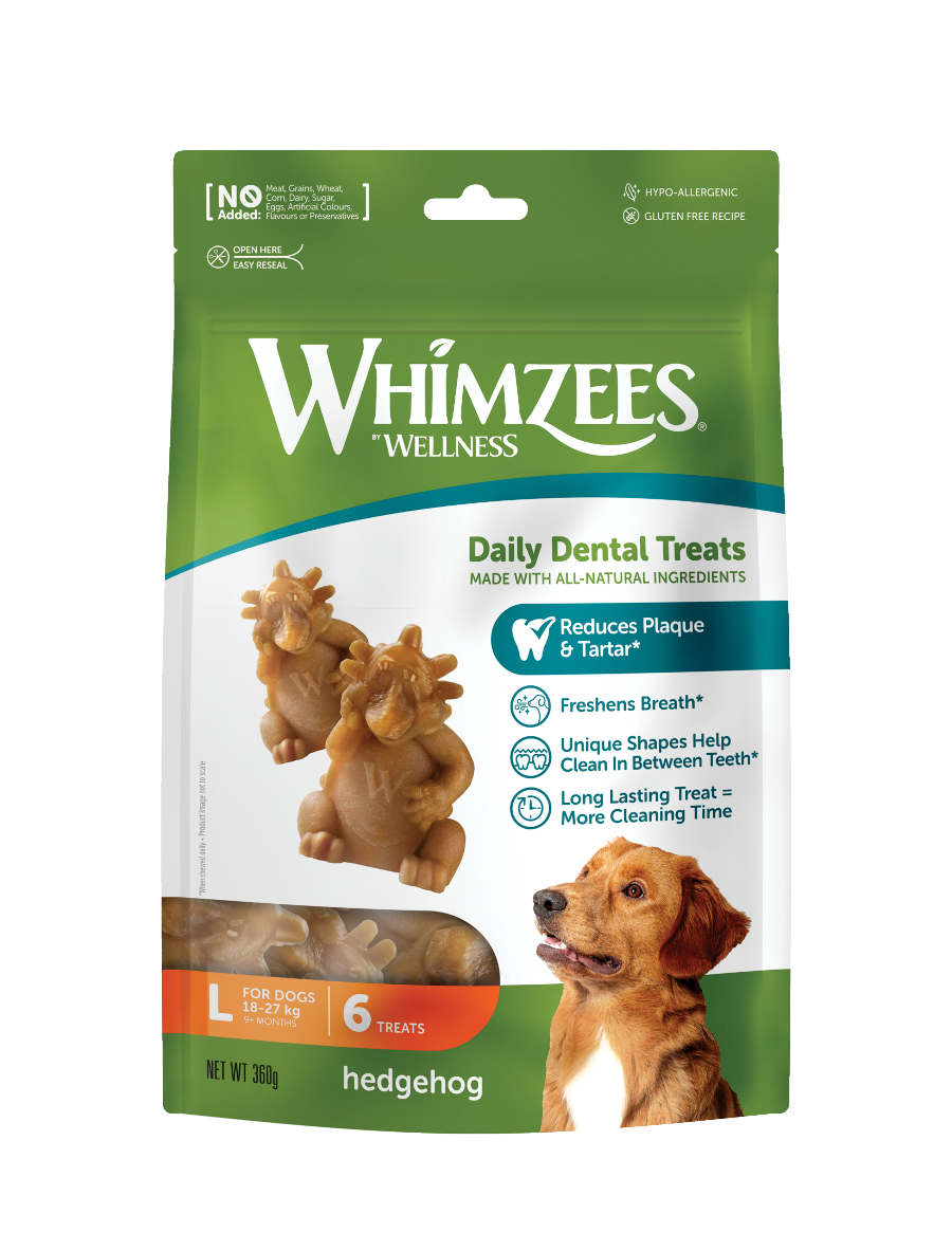 Whimzees Hedgehog vegetarian dental chew treats for dogs' oral health