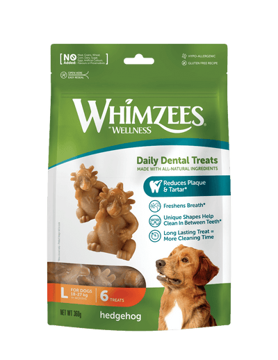 Whimzees Hedgehog vegetarian dental chew treats for dogs' oral health