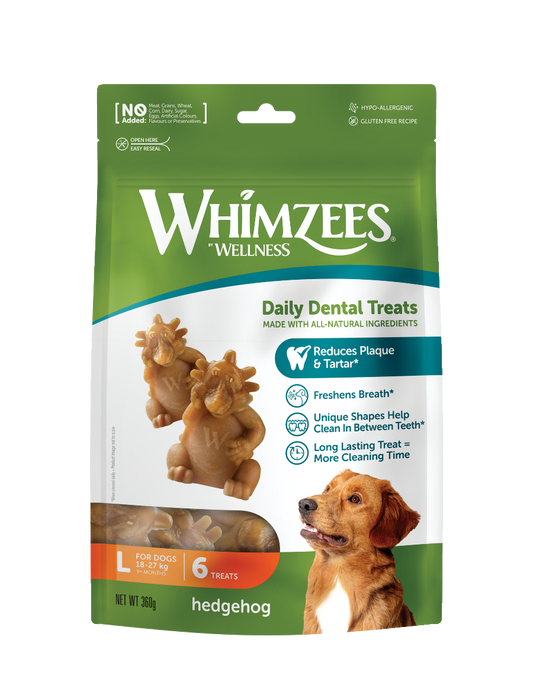 Whimzees Hedgehog vegetarian dental chew treats for dogs' oral health