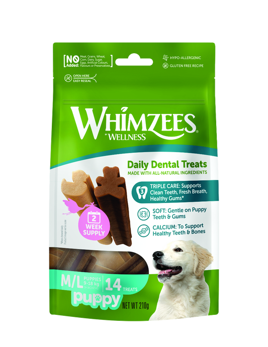 Whimzees soft dental chew treats for puppies' oral health