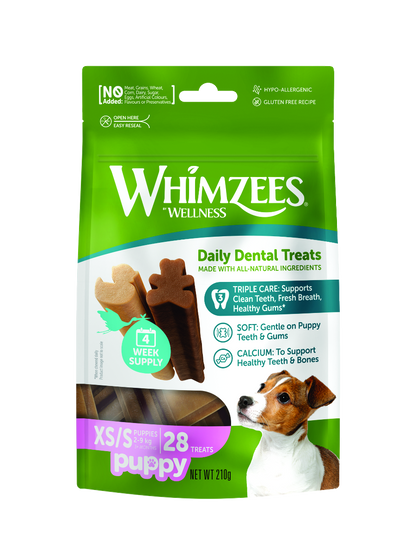 Whimzees soft dental chew treats for puppies' oral health