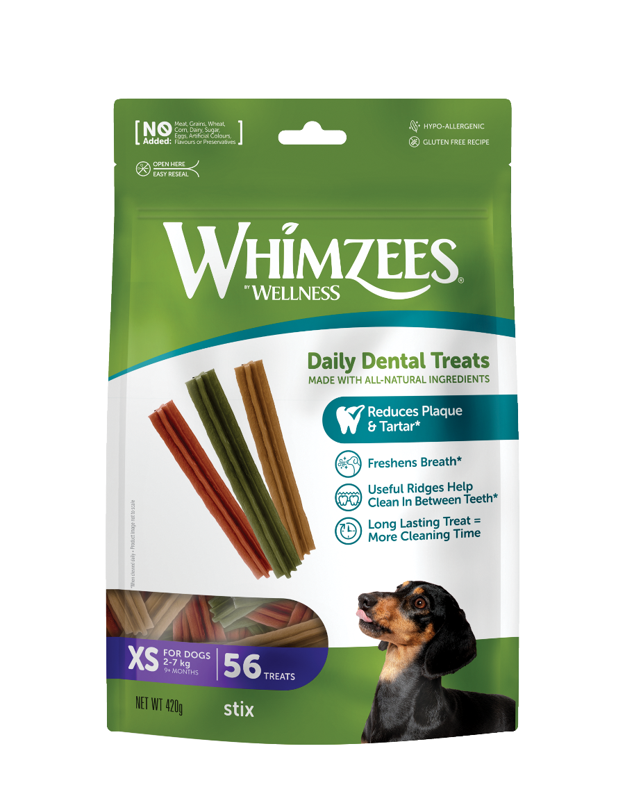 Whimzees Stix vegetarian dental chew treats for dogs' oral health