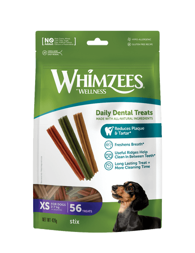 Whimzees Stix vegetarian dental chew treats for dogs' oral health