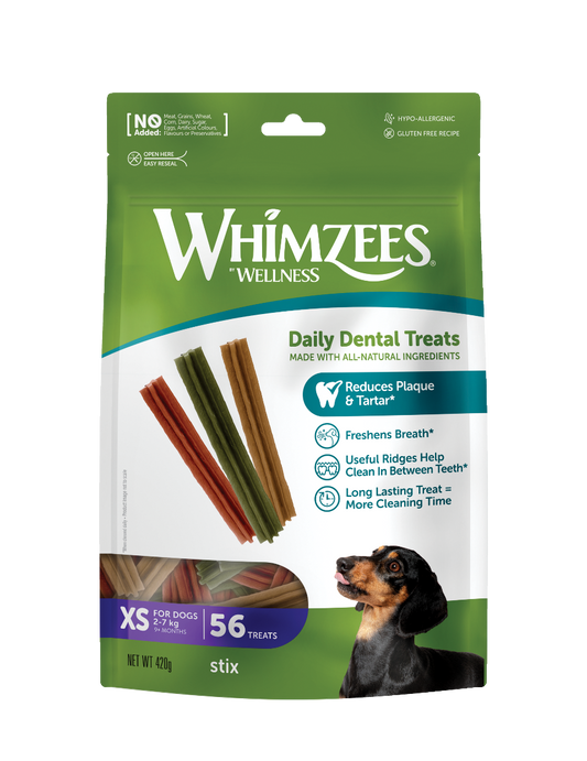 Whimzees Stix vegetarian dental chew treats for dogs' oral health