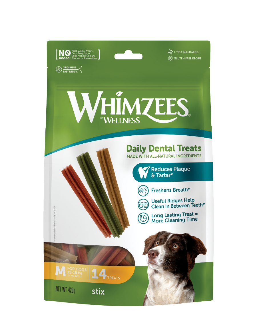 Whimzees Stix vegetarian dental chew treats for dogs' oral health