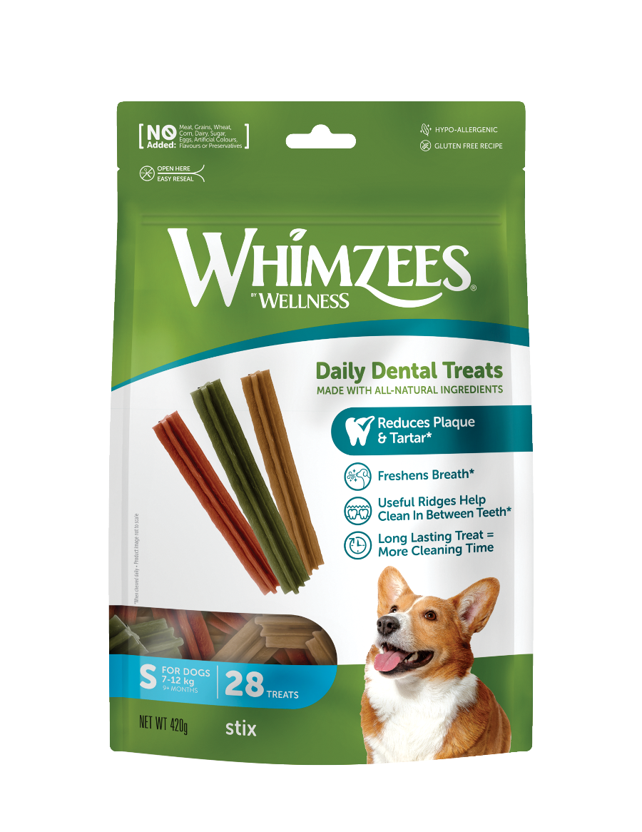 Whimzees Stix vegetarian dental chew treats for dogs' oral health