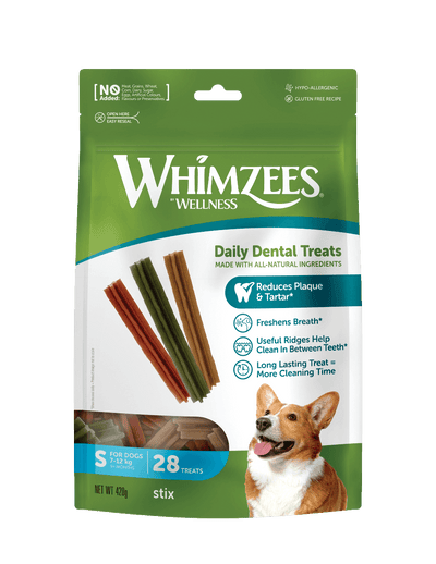 Whimzees Stix vegetarian dental chew treats for dogs' oral health
