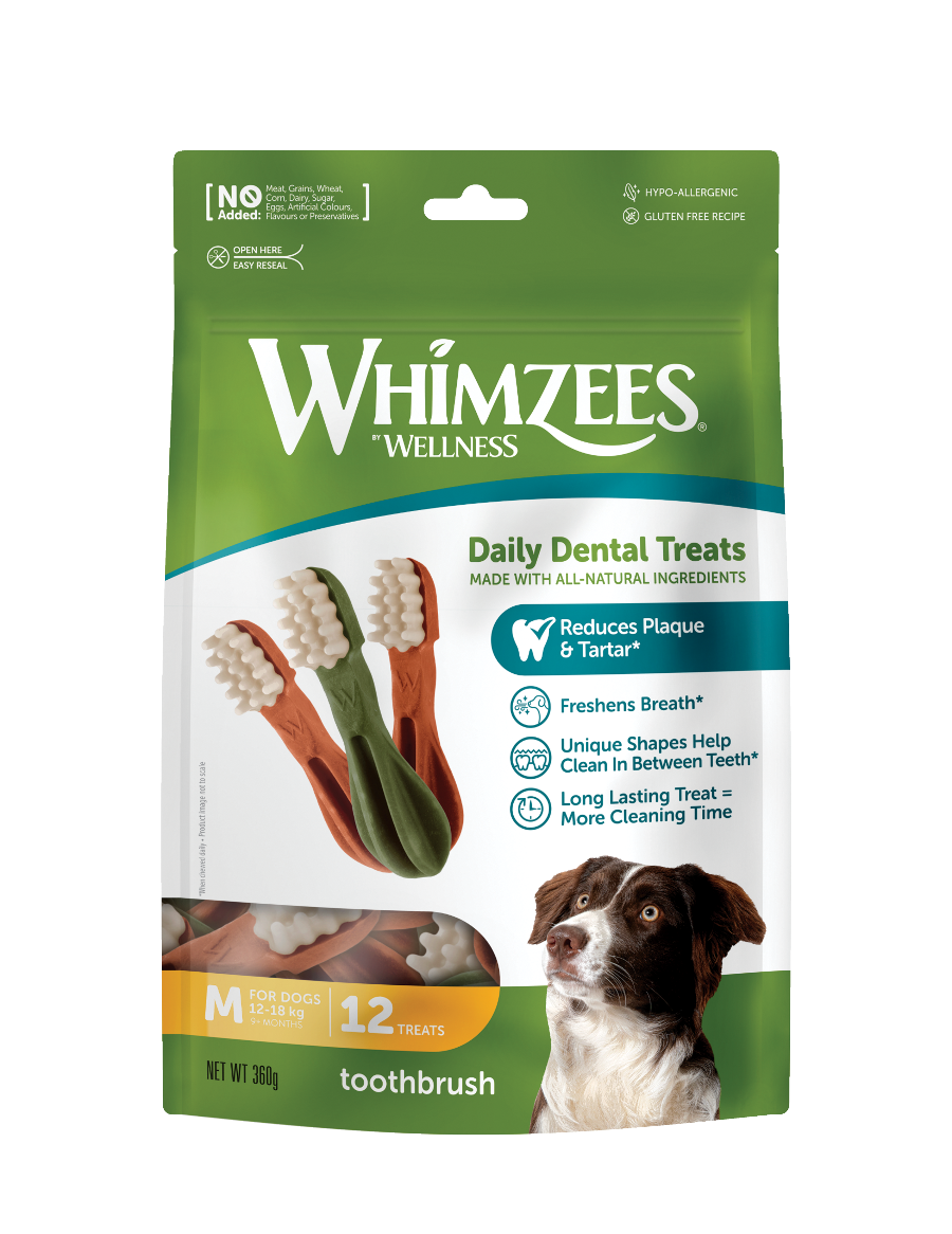 Whimzees Toothbrush-shaped vegetarian dental chew treats for dogs