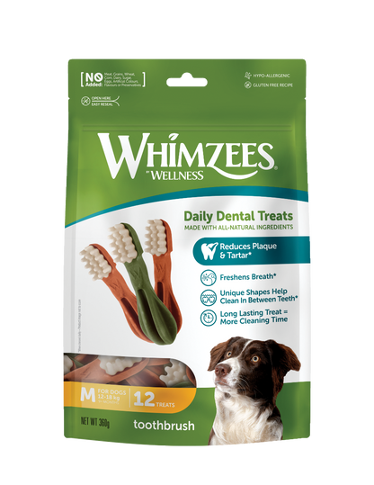 Whimzees Toothbrush-shaped vegetarian dental chew treats for dogs