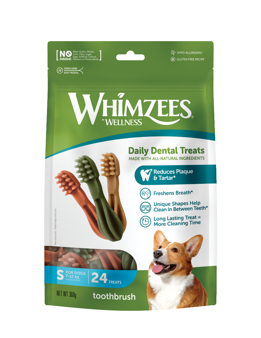 Whimzees Toothbrush-shaped vegetarian dental chew treats for dogs