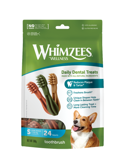 Whimzees Toothbrush-shaped vegetarian dental chew treats for dogs