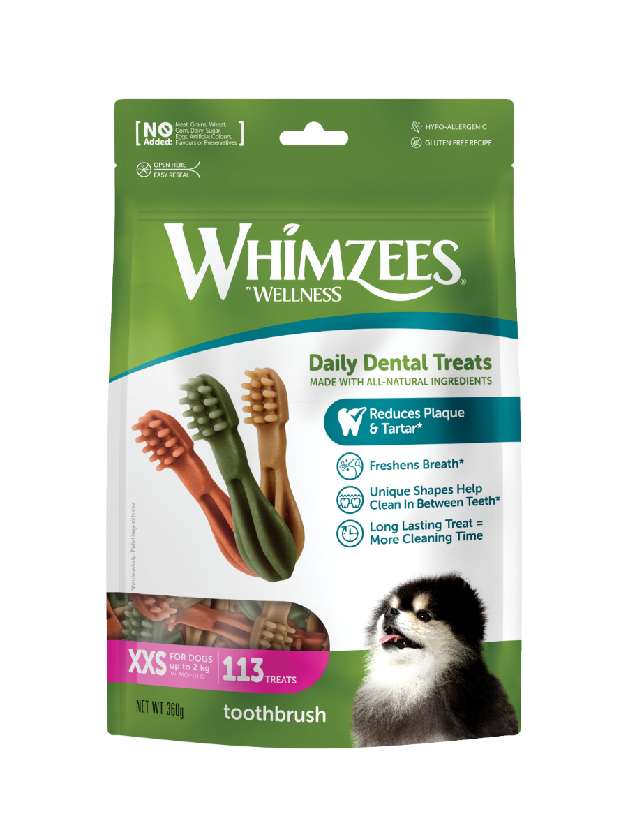 Whimzees Toothbrush-shaped vegetarian dental chew treats for dogs