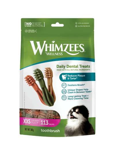 Whimzees Toothbrush-shaped vegetarian dental chew treats for dogs