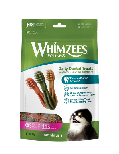 Whimzees Toothbrush-shaped vegetarian dental chew treats for dogs