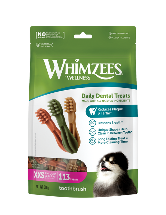 Whimzees Toothbrush-shaped vegetarian dental chew treats for dogs