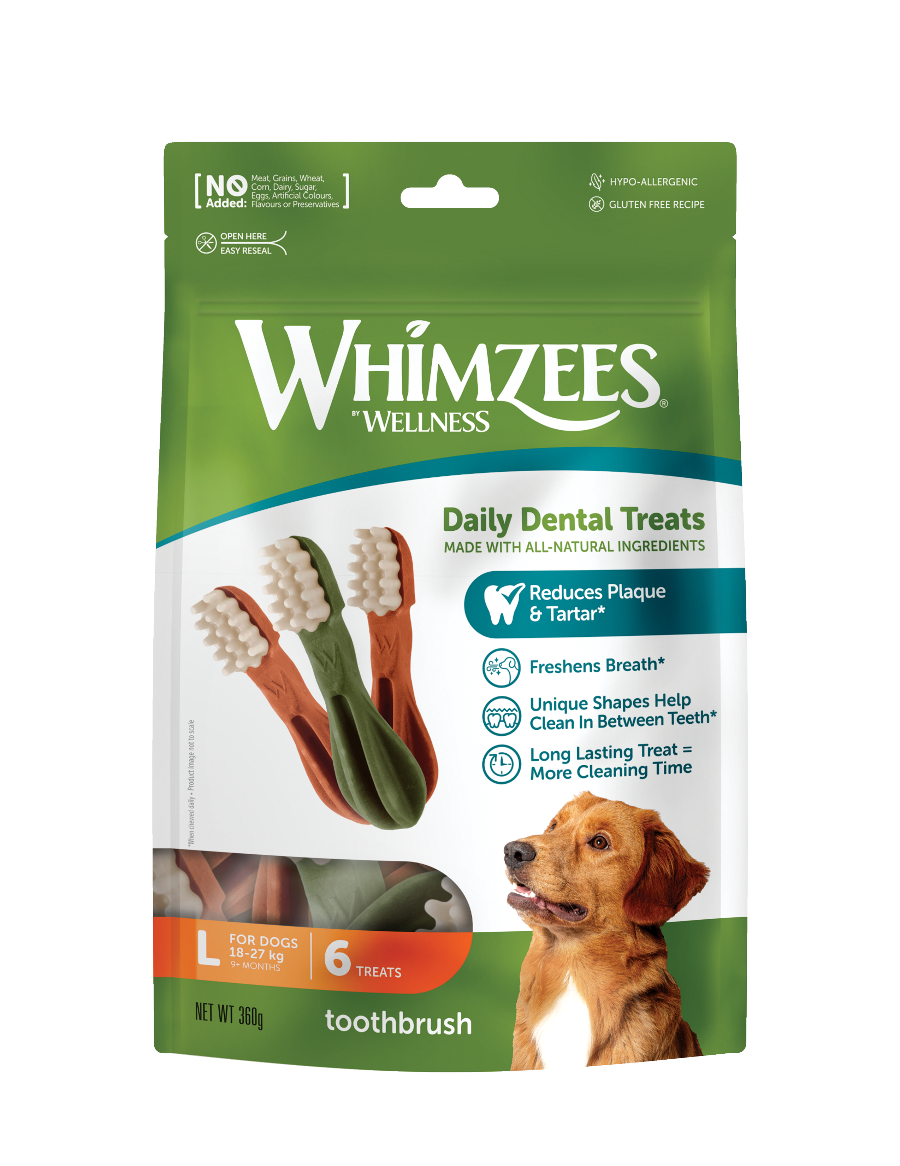 Whimzees Toothbrush-shaped vegetarian dental chew treats for dogs