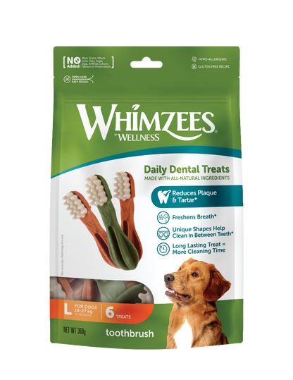 Whimzees Toothbrush-shaped vegetarian dental chew treats for dogs