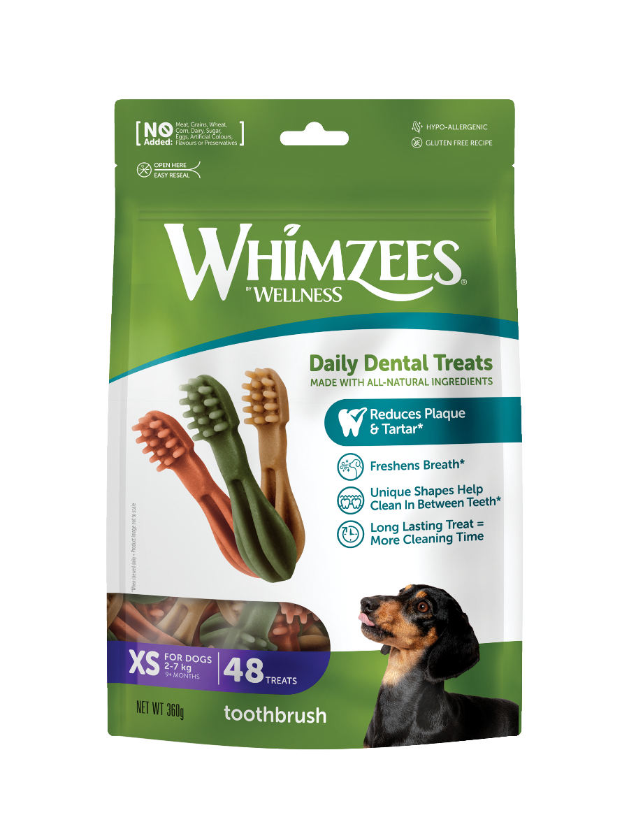 Whimzees Toothbrush-shaped vegetarian dental chew treats for dogs